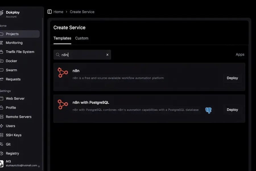 Templates disponibles en Dokploy para desplegar aplicaciones