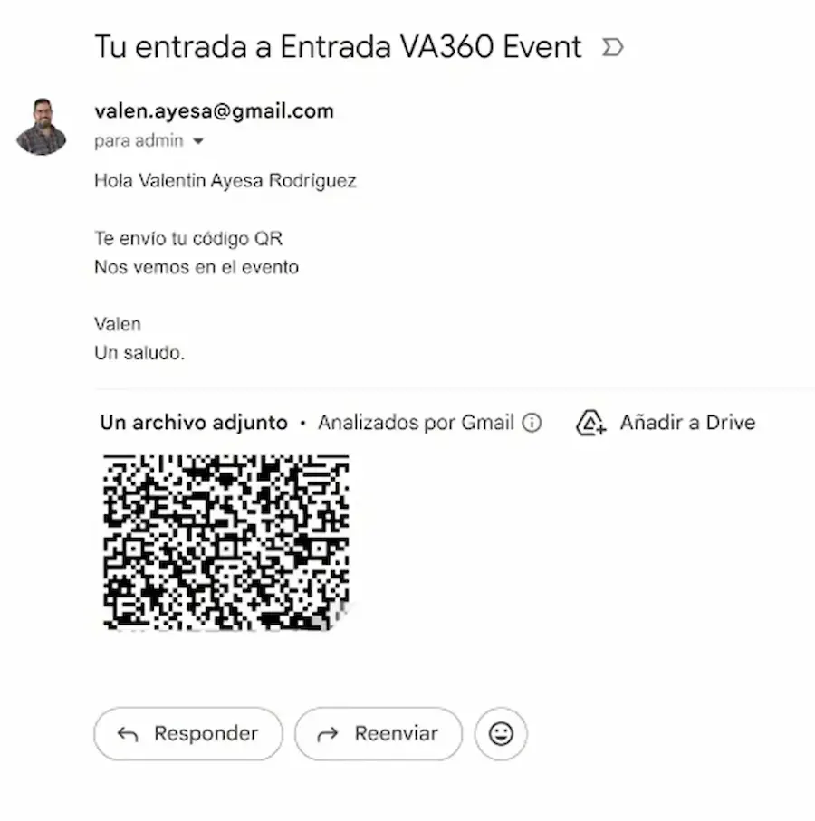 Código QR generado por n8n para el sistema de entradas