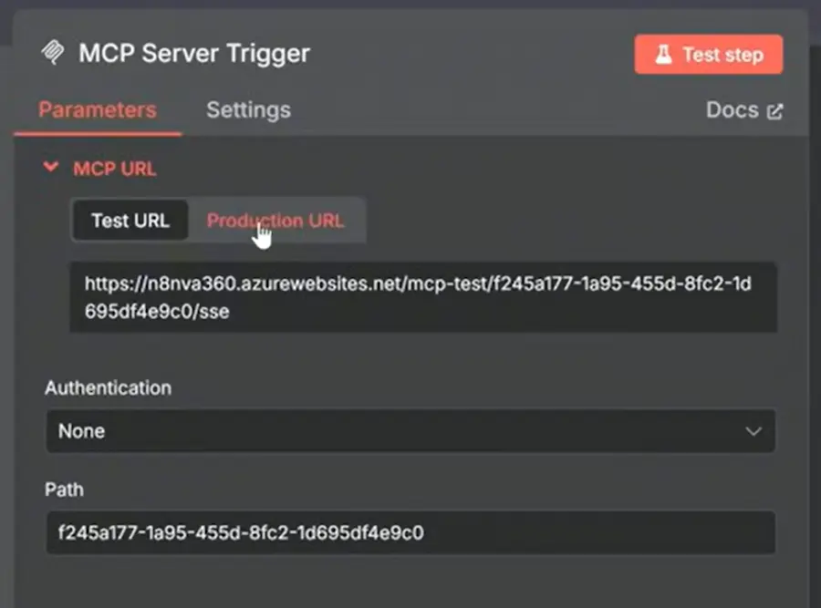 Interfaz de n8n mostrando el nodo MCP Server Trigger nativo