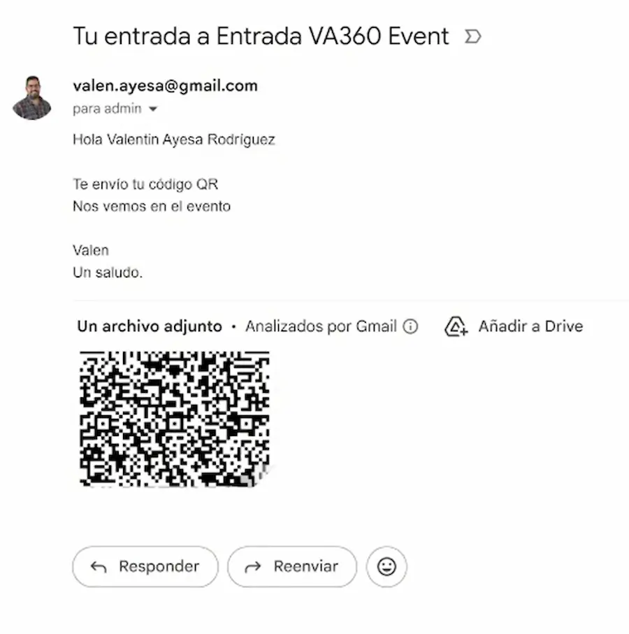 Código QR generado por n8n para el sistema de entradas