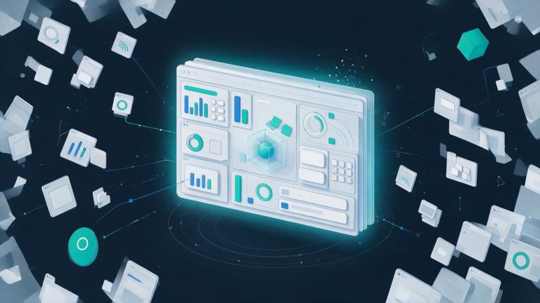 Ilustración de múltiples herramientas dispersas convergiendo en una única plataforma de formación online